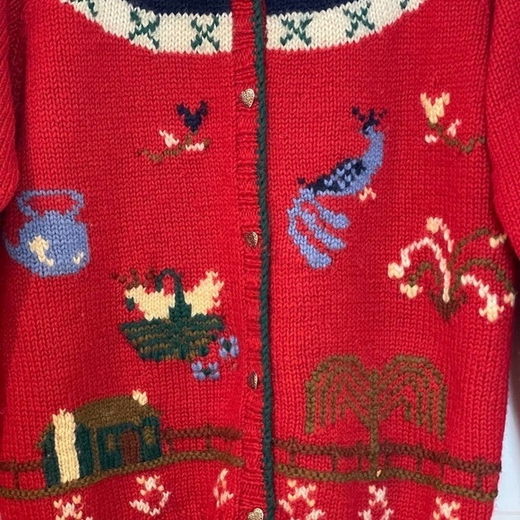 SKYR Vintage Holiday Cardigan Sweater Embroidered Red Women’s Size L - Picture 10 of 12